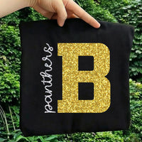 Personalized Glitter Varsity Letter Shirt, Custom Team Name Tee, School Mascot Spirit Shirt, Game Day Initial Top, Custom Team Gift