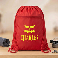 Personalized Halloween Drawstring Backpack, Custom Pumpkin Face Cinch Bag, Kids Trick or Treat Bag, Party Favor Cinch Bag, Event Favor