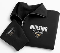 Personalized Nurse Embroidered Quarter Zip Sweatshirt, Custom Student Nurse Pullover, RN School Layer, Scrub Layering Top, New Nurse Gift