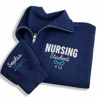 Personalized Nurse Embroidered Quarter Zip Sweatshirt, Custom Student Nurse Pullover, RN School Layer, Scrub Layering Top, New Nurse Gift