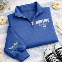 Personalized Nurse Embroidered Quarter Zip Sweatshirt, Custom Student Nurse Pullover, RN School Layer, Scrub Layering Top, New Nurse Gift