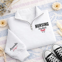 Personalized Nurse Embroidered Quarter Zip Sweatshirt, Custom Student Nurse Pullover, RN School Layer, Scrub Layering Top, New Nurse Gift