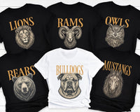 Custom School Mascot Vintage Tee, Personalized Team Spirit Shirt, Retro Game Day Teacher Top, Bulldogs Tigers Eagles Wildcats, Coach Gift