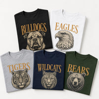 Custom School Mascot Vintage Tee, Personalized Team Spirit Shirt, Retro Game Day Teacher Top, Bulldogs Tigers Eagles Wildcats, Coach Gift