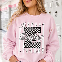 Personalized School Mascot Sweatshirt, Custom Team Name Tee, Checkered Initial Shirt, High School Spirit Game Day Outfit, Custom Team Gift