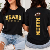 Personalized Metallic Football Shirt, Custom Team Name Tee, Real Metallic Front Back Design, Sparkle Game Day Outfit, Football Mom Gift