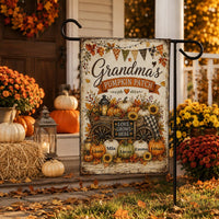 Personalized Grandma Pumpkin Patch Garden Flag, 12x18 Double Sided Yard Flag, Fall Garden Decor, Grandkids Name Porch Decor, Autumn Gift
