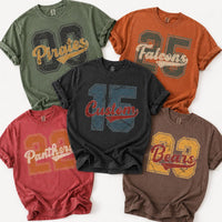 Personalized School Mascot Shirt, Custom Team Name Tee, Vintage Varsity Number Spirit Shirt, Game Day Fan Apparel, Custom Team Gift