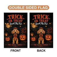 Personalized Doodle Dog Halloween Garden Flag, 12x18 Double Sided Yard Flag, Spooky Porch Decor, Witch Puppy Yard Decor, Pet Lover Gift