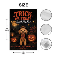 Personalized Doodle Dog Halloween Garden Flag, 12x18 Double Sided Yard Flag, Spooky Porch Decor, Witch Puppy Yard Decor, Pet Lover Gift