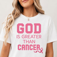 God Is Greater Than Cancer Shirt, Christian Breast Cancer Awareness Tee, Pink Ribbon Faith Shirt, Faith Over Fear Outfit, Gift for Fighter