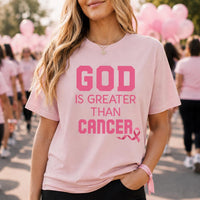 God Is Greater Than Cancer Shirt, Christian Breast Cancer Awareness Tee, Pink Ribbon Faith Shirt, Faith Over Fear Outfit, Gift for Fighter