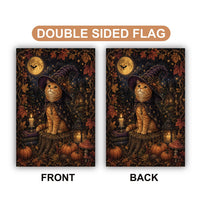 Witch Cat Halloween Garden Flag, 12x18 Inch Double Sided Yard Flag, Spooky Porch Decor, Autumn Outdoor Porch Decoration, Witch Decor Gift