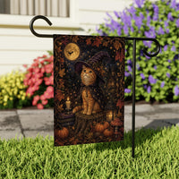 Witch Cat Halloween Garden Flag, 12x18 Inch Double Sided Yard Flag, Spooky Porch Decor, Autumn Outdoor Porch Decoration, Witch Decor Gift