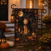 Witch Cat Halloween Garden Flag, 12x18 Inch Double Sided Yard Flag, Spooky Porch Decor, Autumn Outdoor Porch Decoration, Witch Decor Gift