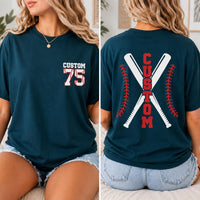 Custom Baseball Player Shirt, Personalized Name Number Tee, Front and Back Baseball T-Shirt, Team Spirit Game Day Top, Gift for Athlete