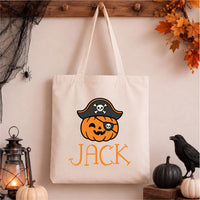 Personalized Halloween Canvas Tote Bag, Custom Name Trick or Treat Bag, Cute Spooky Character Cotton Tote, Novelty Tote Bag, Funny Gift