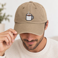 Personalized Coffee Embroidered Hat, Custom Name Baseball Cap, Bio Washed Cotton Cap, Barista Gift for Coffee Lovers, Custom Hat Gift