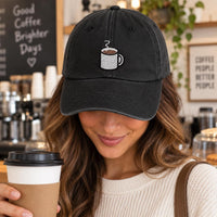 Personalized Coffee Embroidered Hat, Custom Name Baseball Cap, Bio Washed Cotton Cap, Barista Gift for Coffee Lovers, Custom Hat Gift