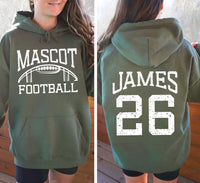 Personalized Football Player Hoodie, Custom Team Mascot Tee, Player Name Number, Game Day Fan Shirt, Gift for Football Mom, Front Back