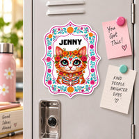 Personalized Sugar Skull Photo Magnet, Custom Pet Fridge Magnet, Day of the Dead Animal Cutout Magnet, Floral Keepsake, Pet Lover Gift