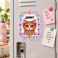Personalized Sugar Skull Photo Magnet, Custom Pet Fridge Magnet, Day of the Dead Animal Cutout Magnet, Floral Keepsake, Pet Lover Gift