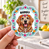 Personalized Sugar Skull Photo Magnet, Custom Pet Fridge Magnet, Day of the Dead Animal Cutout Magnet, Floral Keepsake, Pet Lover Gift
