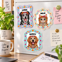 Personalized Sugar Skull Photo Magnet, Custom Pet Fridge Magnet, Day of the Dead Animal Cutout Magnet, Floral Keepsake, Pet Lover Gift