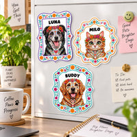 Personalized Sugar Skull Photo Magnet, Custom Pet Fridge Magnet, Day of the Dead Animal Cutout Magnet, Floral Keepsake, Pet Lover Gift