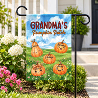 Personalized Grandma's Pumpkin Patch Garden Flag, 12x18 Double Sided Yard Flag, Fall Garden Decor, Custom Grandkids Names, Autumn Gift