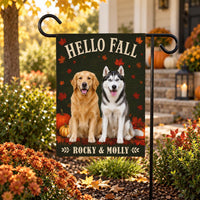 Personalized Fall Dog Garden Flag, 12x18 Double Sided Yard Decor, Custom Pet Name Flag, Autumn Dog Photo Porch Decor, Pet Lover Gift