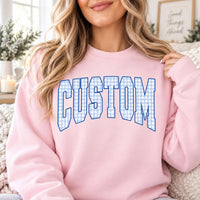 Personalized School Spirit Sweatshirt, Custom Mascot Name Crewneck, Blue Gingham Varsity Print, Game Day Team Apparel, Custom Team Gift