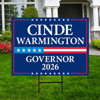 Cinde Warmington For New Hampshire Governor 2026 Yard Sign, Corrugated Governor Elections Race Red White & Blue Yard Sign with Metal H-Stake