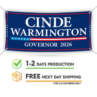 Cinde Warmington For New Hampshire U.S. Governor Banner Sign, 13 oz Waterproof US Governor Election 2026 Vinyl Banner With Metal Grommets