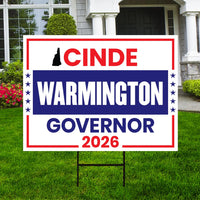 Cinde Warmington For New Hampshire Governor 2026 Yard Sign, Corrugated Governor Elections Race Red White & Blue Yard Sign with Metal H-Stake
