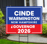 Cinde Warmington For New Hampshire Governor 2026 Yard Sign, Corrugated Governor Elections Race Red White & Blue Yard Sign with Metal H-Stake