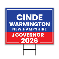 Cinde Warmington For New Hampshire Governor 2026 Yard Sign, Corrugated Governor Elections Race Red White & Blue Yard Sign with Metal H-Stake