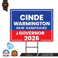 Cinde Warmington For New Hampshire Governor 2026 Yard Sign, Corrugated Governor Elections Race Red White & Blue Yard Sign with Metal H-Stake