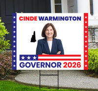 Cinde Warmington For New Hampshire Governor 2026 Yard Sign, Corrugated Governor Elections Race Red White & Blue Yard Sign with Metal H-Stake