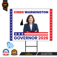 Cinde Warmington For New Hampshire Governor 2026 Yard Sign, Corrugated Governor Elections Race Red White & Blue Yard Sign with Metal H-Stake