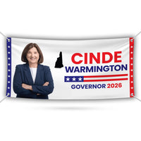 Cinde Warmington For New Hampshire U.S. Governor Banner Sign, 13 oz Waterproof US Governor Election 2026 Vinyl Banner With Metal Grommets