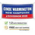 Cinde Warmington For New Hampshire U.S. Governor Banner Sign, 13 oz Waterproof US Governor Election 2026 Vinyl Banner With Metal Grommets