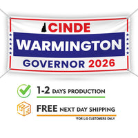 Cinde Warmington For New Hampshire U.S. Governor Banner Sign, 13 oz Waterproof US Governor Election 2026 Vinyl Banner With Metal Grommets