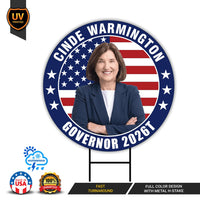 Cinde Warmington For New Hampshire Governor 2026 Yard Sign, Corrugated Governor Elections Race Red White & Blue Yard Sign with Metal H-Stake