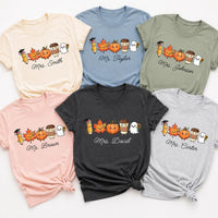 Personalized Halloween Teacher Shirt, Custom Name Fall Tee, Cute Ghost Coffee Pumpkin Shirt, Spooky Classroom Outfit, Gift for Teacher