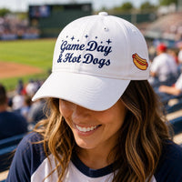 Personalized Game Day Embroidered Hat, Baseball Fan Hot Dog Cap, Game Day Dad Hat, Ballpark Gift for Football Mom, Sports Mom Gift