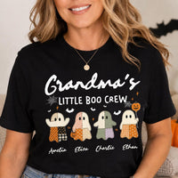 Personalized Grandma Halloween Shirt, Custom Grandkids Little Boo Crew Tee, Patchwork Ghost Top, Halloween Party Tee, Gift for Grandma