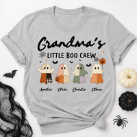 Personalized Grandma Halloween Shirt, Custom Grandkids Little Boo Crew Tee, Patchwork Ghost Top, Halloween Party Tee, Gift for Grandma