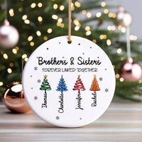 Personalized Sibling Ceramic Ornament, Family Keepsake Ornament, Brothers Sisters Forever Linked, Meaningful Christmas Decor, Family Gift