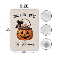 Personalized Trick or Treat Garden Flag, 12x18 Double Sided Outdoor Decor, Halloween Yard Flag, Family Name Porch Decor, Halloween Gift